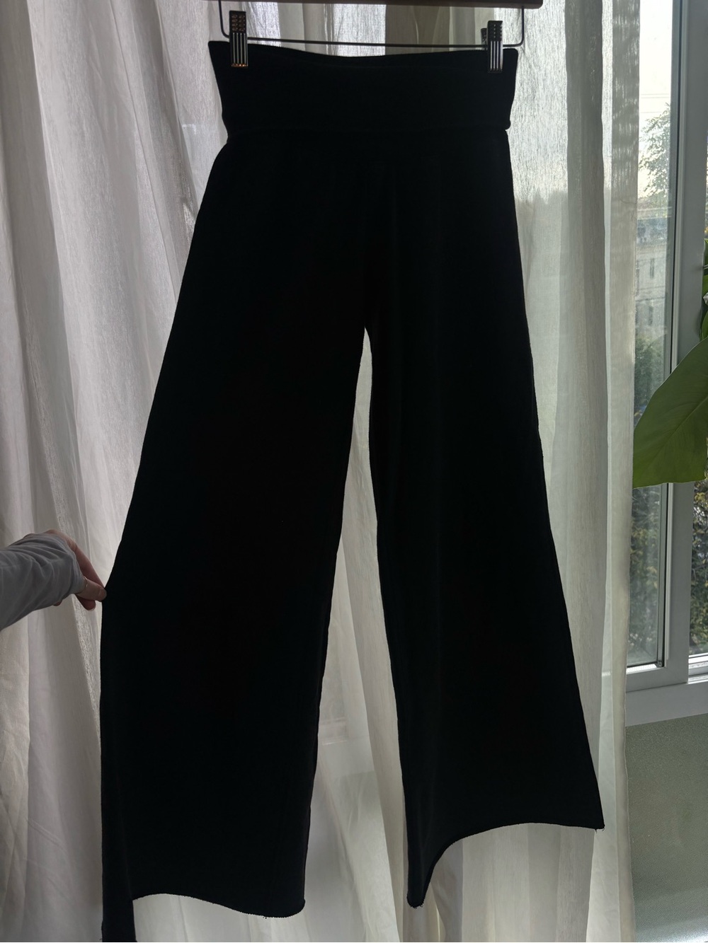 MINT VINTAGE TNA Wide Leg Jersey Fold Over Pants Black with Pink Embroidery